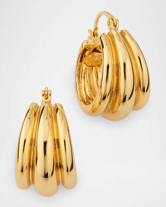 Triple-Row Hinged Post Hoop Earrings